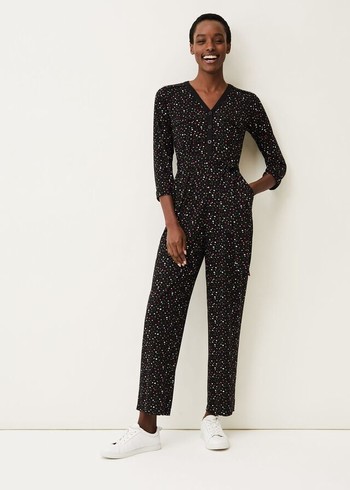 Phase Eight Anglia Ditsy Print Jumpsuit Black Australia | GA4906382